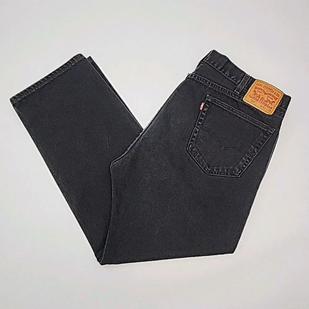 Levi's 505 Denim Jeans Black Wash Men Sz 42 x 30 Red Tab Cotton Regular Fit Zip